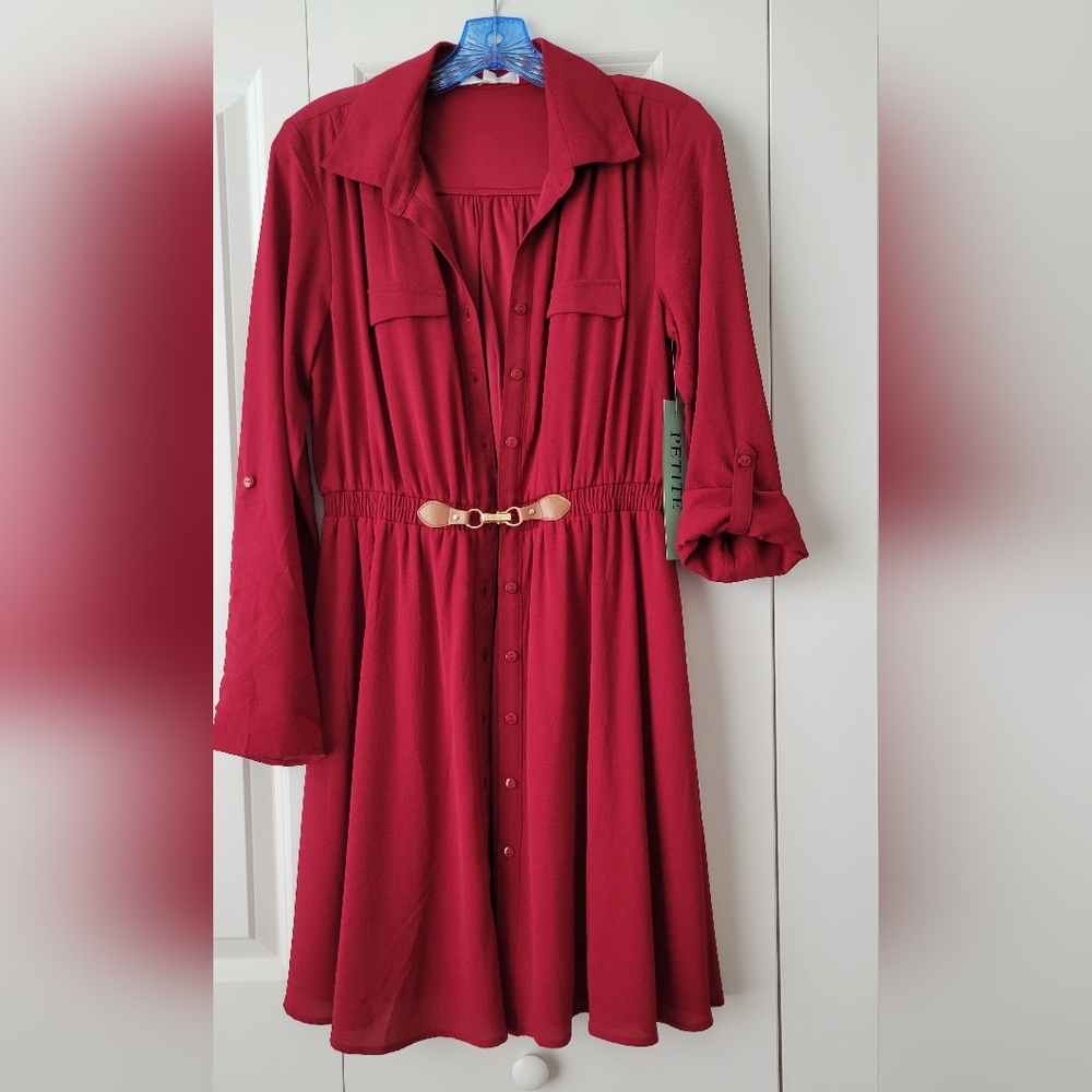 Red Button-Up Dress with Belt